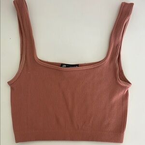 Zara Coral Ribbed Sleeveless Crop Tank Top